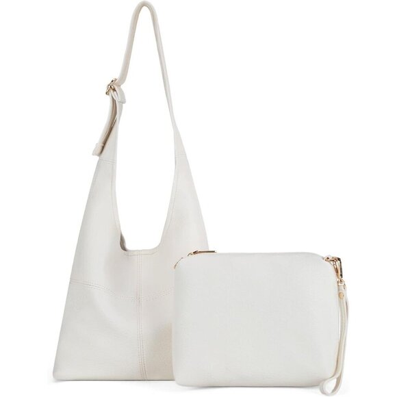 Handbags - Women Beige Imported Vegan Leather Ultra Soft Foldable Shoulder Slouchy Bag